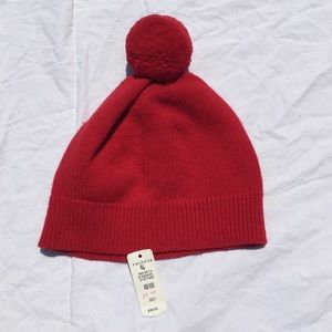 Talbots Red Pom Pom Beanie NWT